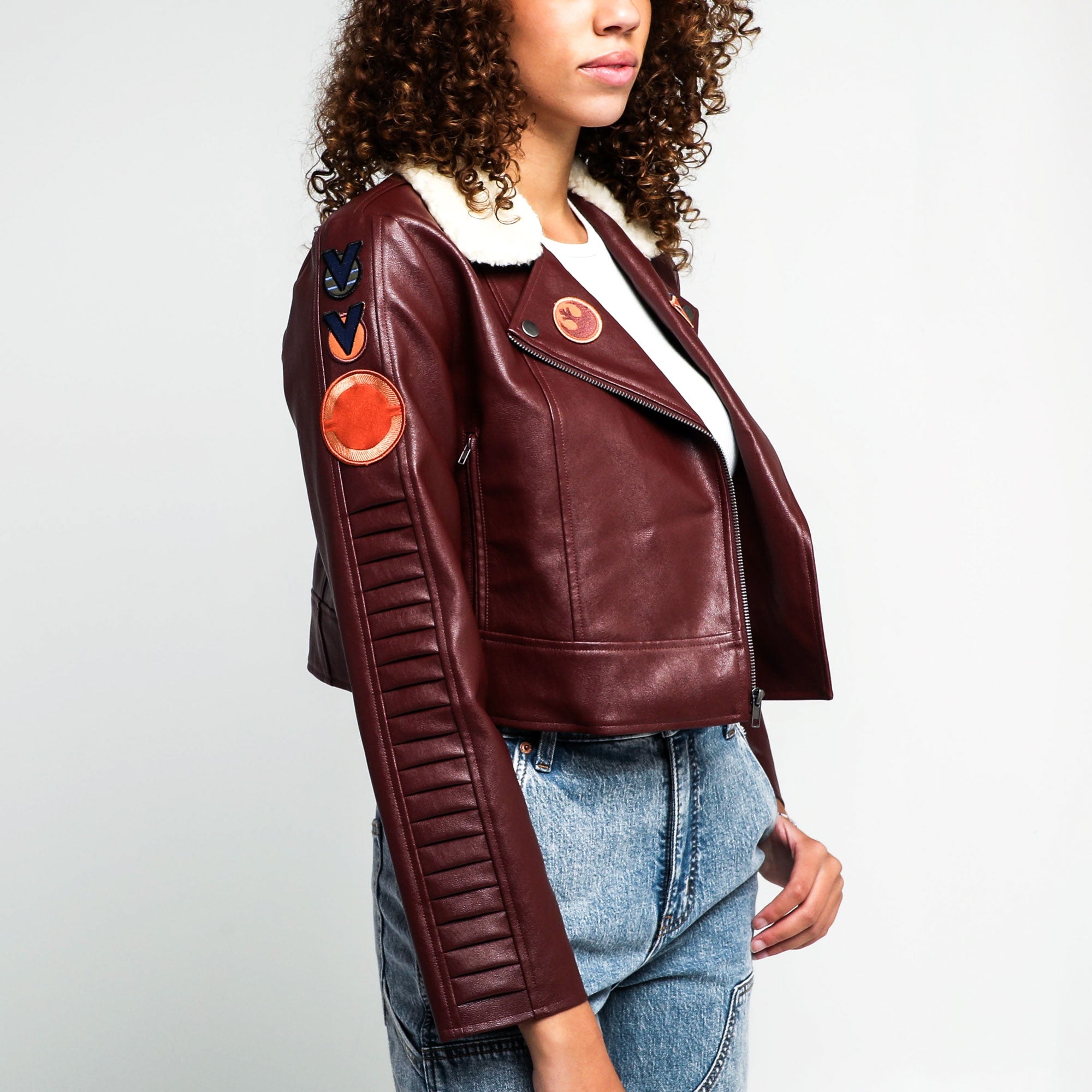 REBEL FAUX LEATHER CROPPED MOTO JACKET