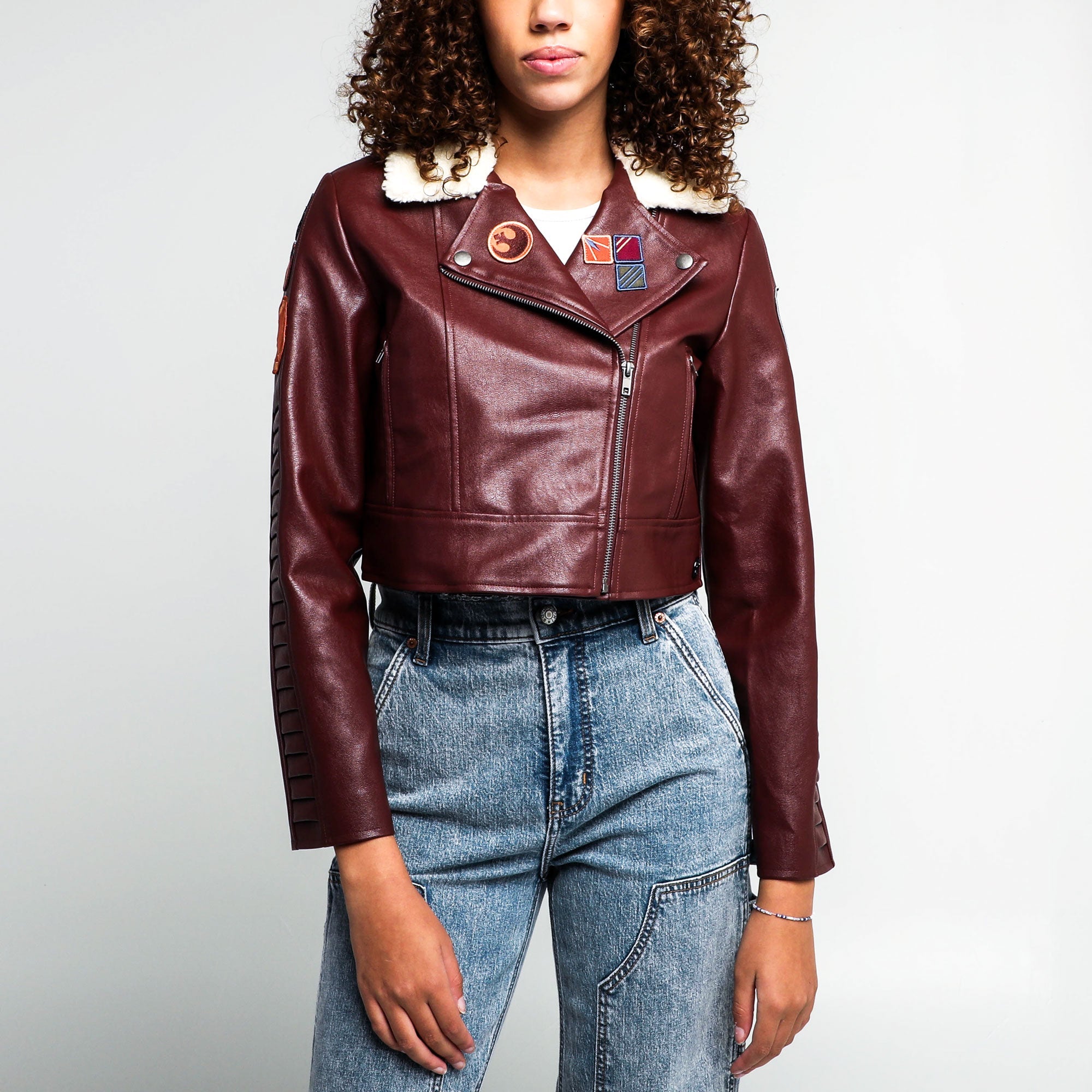 REBEL FAUX LEATHER CROPPED MOTO JACKET