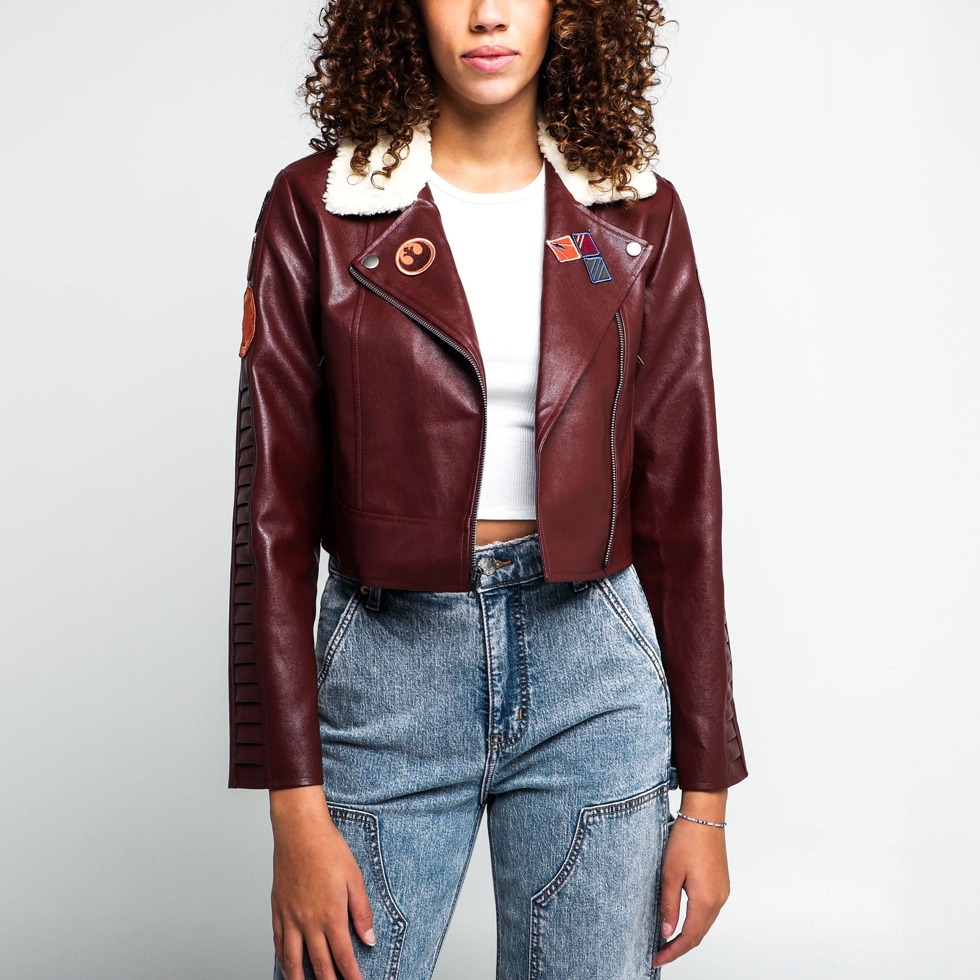 REBEL FAUX LEATHER CROPPED MOTO JACKET